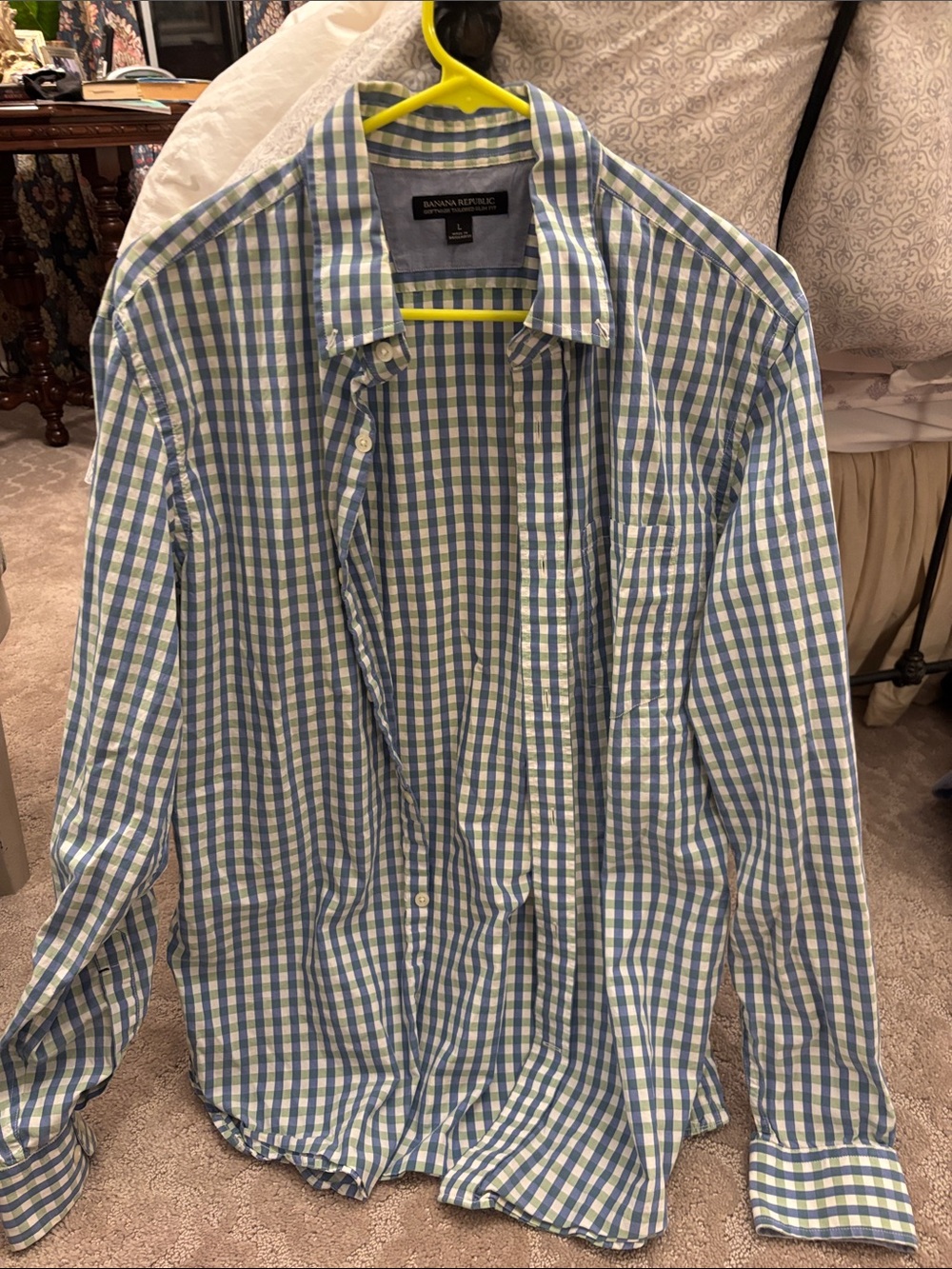 Banana Republic Blue and Green Gingham Button-Down Shirt